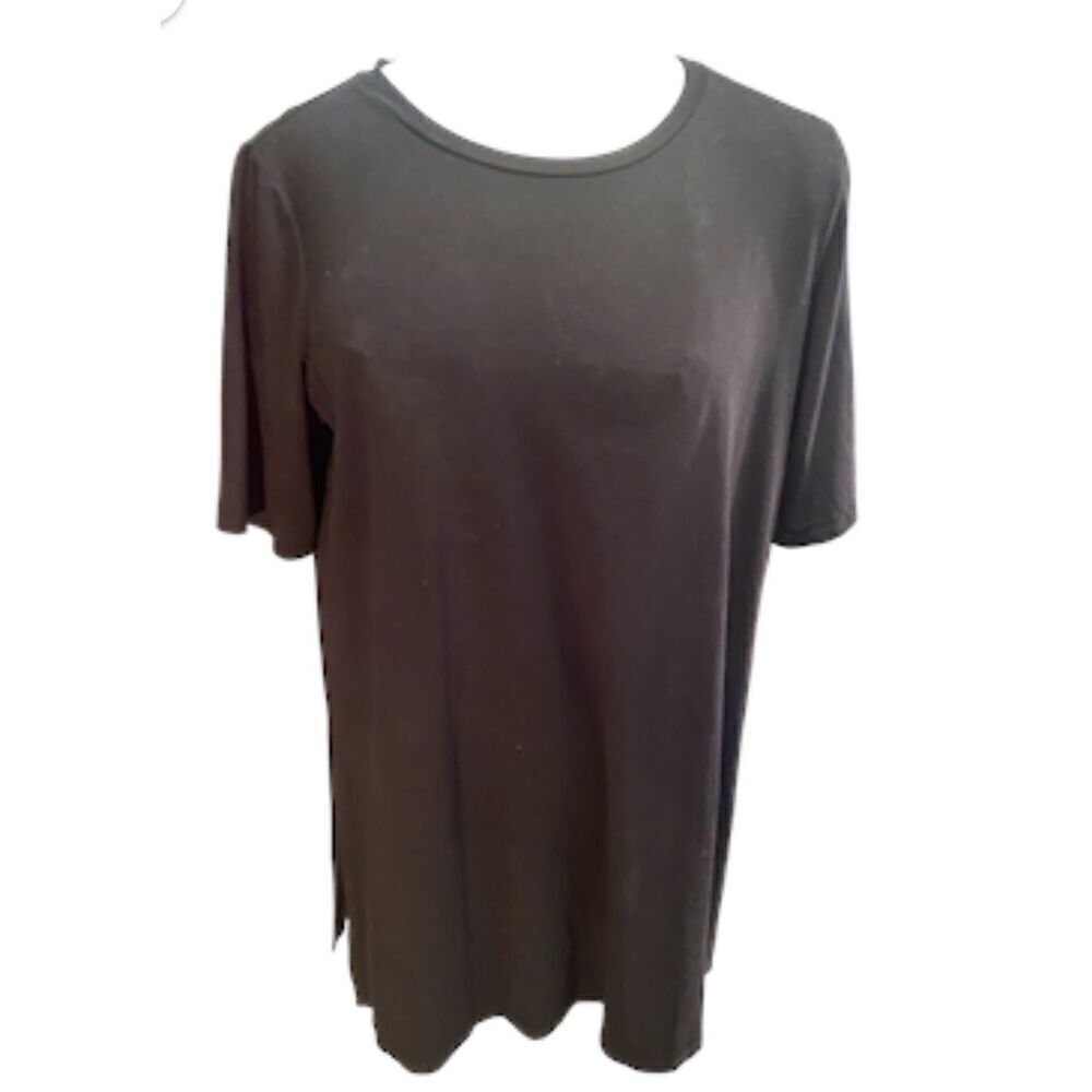 Eileen Fisher Black Short Sleeve Classic Top Sz L Packable Lightweight